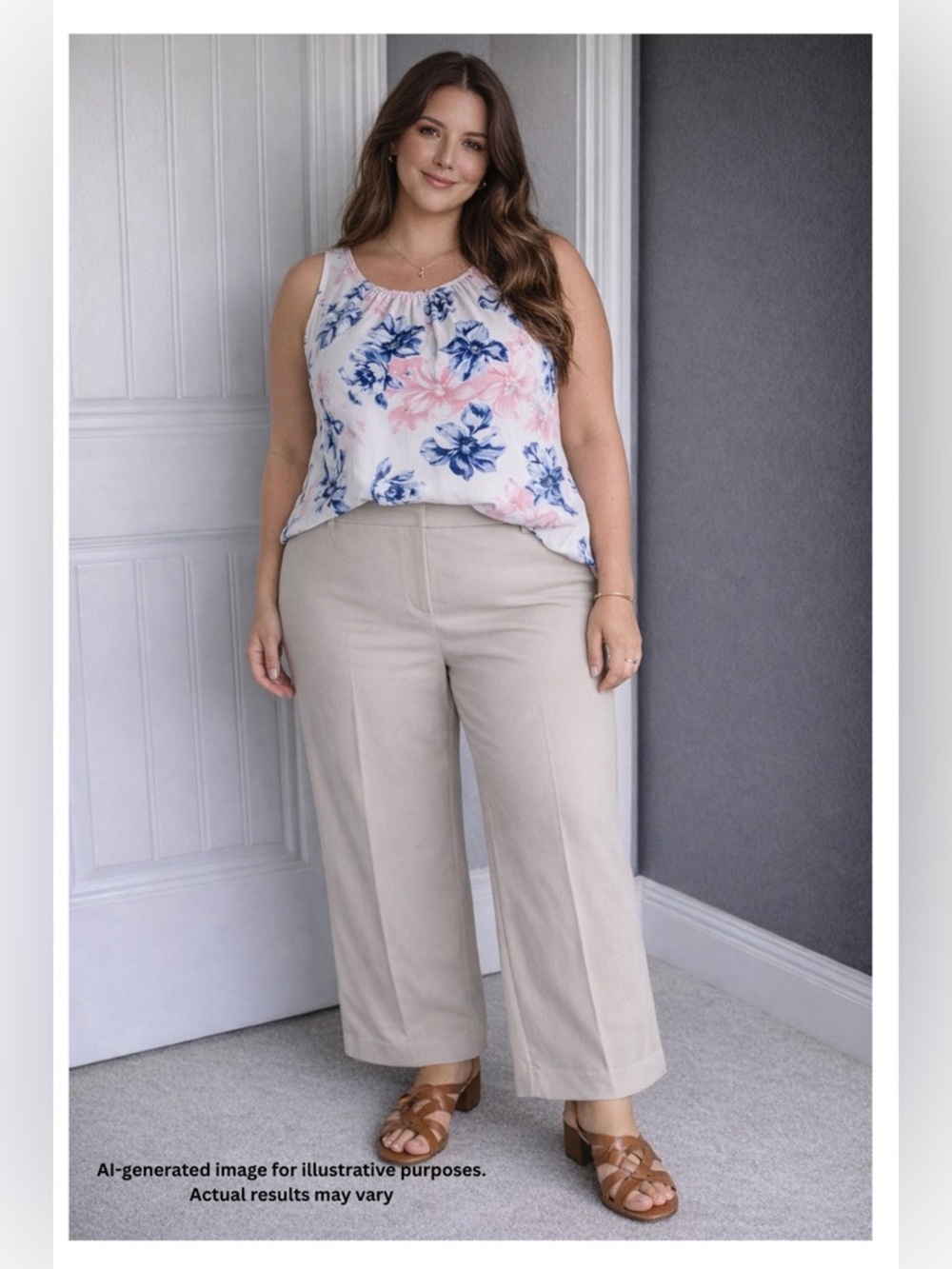 Tahari Woman White Sleeveless Floral Blouse with Pink & Blue Flowers